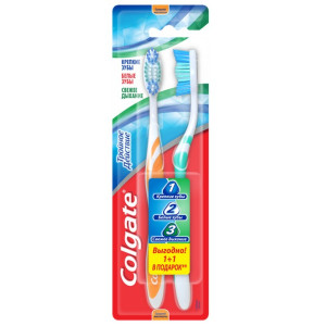 Зубная щетка Colgate Тройное действие многофункциональная зубная щетка, средней жесткости 2 шт