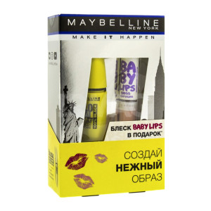 Подарочный набор Volume Exepress (тушь объем 100% +бальзам для губ  бейби липс глосс 25 персиковое дерево)