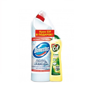 Чистящее средство Domestos Ультрабелый эксперт сила 7  1л+чистящий крем Cif Актив лимон 230мл