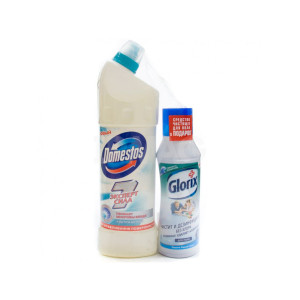 Чистящее средство domestos универсальное ультра белый  1л +glorix свежесть атлантики 500мл