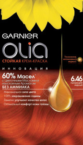 Garnier Стойкая крем-краска для волос "Olia" без аммиака, оттенок 6.46, Пылающий медный - 1