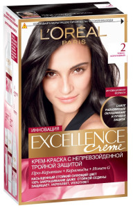 L'Oreal Paris Стойкая крем-краска для волос "Excellence", оттенок 2, Темно-коричневый - 1