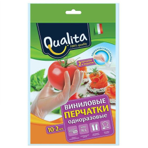 Перчатки Qualita виниловые M/L 10+2шт