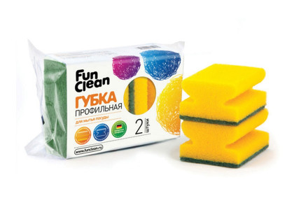 Губка для посуды Fun Clean профильная флекса, фибра 450г/м2 2шт