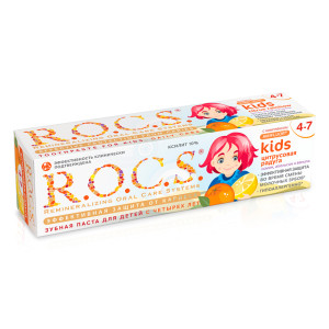 Зубная паста Rocs Kids для детей от 4 до 7 лет Лимон,Апельсин и Ваниль 45гр