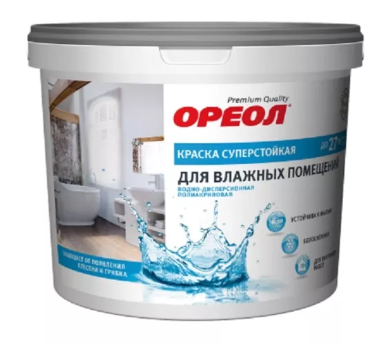 Краска Ореол интерьерная водно-дисперсионная полиакриловая белоснежная для влажных помещений суперстойкая 3 кг – 1