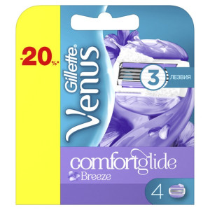 Сменные кассеты Venus Comfortglide Breeze cо встроенными полосками с гелем для бритья 4 шт