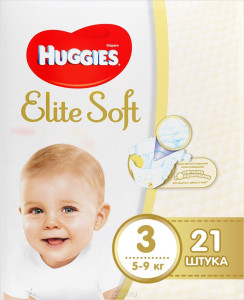 HUGGIES Подгузники Элит Софт Conv. 3 (5-9кг) 21 шт