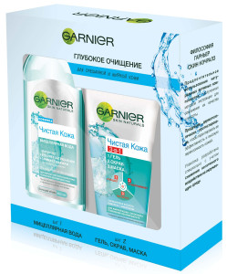 Набор Garnier "Чистая кожа" Мицеллярная вода для жирной чувствительной кожи, 400 мл + Очищающий гель 3 в 1 для жирной кожи, 150 мл, -50% - 1