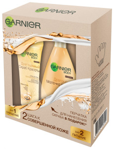 Подарочный набор Garnier Молочко для тела "Драгоценное молочко красоты", 250 мл + Скраб для тела "Драгоценный скраб красоты", 200 мл, перчатка для скраба в подарок - 1