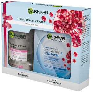 Набор средств по уходу за лицом Garnier Skin Naturals  Мицеллярная вода, очищающее средство для лица, для всех типов кожи, 125 мл и Тканевая маска Увлажнение + Аква Бомба, 32 гр.