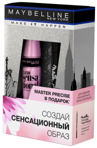 Подарочный набор Maybelline New York Тушь для ресниц "Lash Sensational", 9,5 мл + Лайнер для глаз "Master Precise", подводка-фломастер, черный, 1,1 мл в подарок - 1