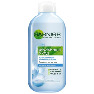 Тоник для лица Garnier Skin Naturals  Бережный уход, успокаивающий, витаминный, для чувствительной кожи 200 мл