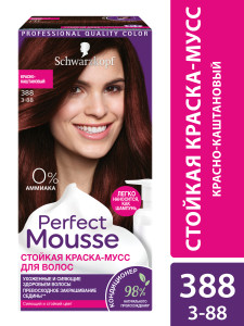 Краска-мусс для волос Perfect Mousse оттенок 388 Красно-каштановый, сияющий и стойкий цвет 92.5 мл - 1