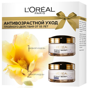 Подарочный набор L'Oreal Paris "Возраст эксперт 55+" Дневной крем для лица, 50 мл + Ночной крем для лица, восстанавливающий,  50 мл (-50%) - 1