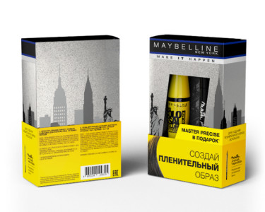 Подарочный набор Maybelline New York Тушь для ресниц The Colossal Volum' Express 100% объем экстрачерный 10.7 мл и лайнер для глаз Hyper Precise подводка-фломастер черный 1.1 мл - 1