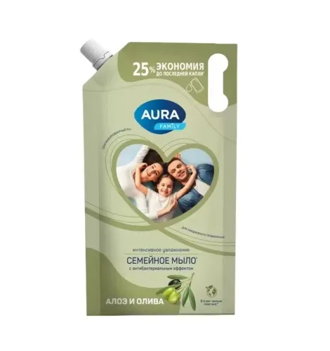 Мыло жидкое Aura Антибактериальное олива и сок алоэ, запасной блок 1 л – 1