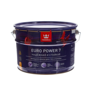 Краска Tikkurila Euro Power 7 интерьерная стойкая к мытью база А матовая 9 л
