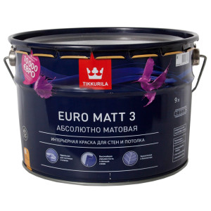 Краска Tikkurila Euro Matt 3 интерьерная база А абсолютно матовая 9 л