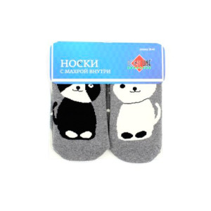 Носки женские Hobby Line котик белый и черный махра внутри  р36-40