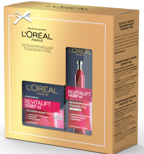 L'Oreal Paris Подарочный набор:Дневной антивозрастной крем "Ревиталифт Лазер х3", 50мл+Антивозрастной крем "Ревиталифт Лазер х3" против морщин для области вокруг глаз, 15 мл - 1