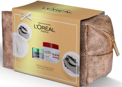 L'Oreal Paris Подарочный набор:Маска для лица "Магия Глины" Детокс и сияние,50мл+Маска для волос "Elseve, Полное восстановление 5",300 мл+косметичка - 1