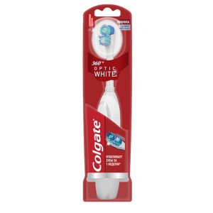 Зубная щетка электрическая Colgate 360 Optic White электрическая зубная щетка, питаемая от батарей, средней жесткости фиолетовая