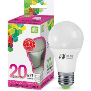 Лампа светодиодная LED-A60-standard 20Вт 230В Е27 6500К 1800Лм ASD