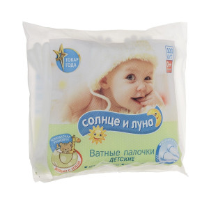 Ватные палочки Aura Cолнце и Луна детские пакет 100шт
