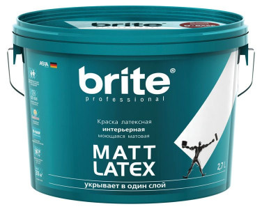 Краска Brite Mattlatex интерьерная моющаяся матовая база А 0.9 л