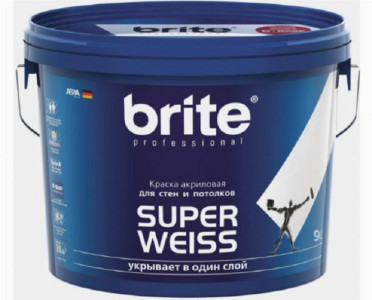 Краска Brite Superweiss для стен и потолков белая база А 0.9 л