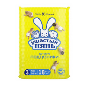 Подгузники Ушастый нянь 3 Midi по 18 шт