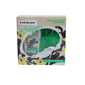 Набор женский Everjoy Organic Ваниль и шоколад (мочалка для тела и гель для душа 250мл)