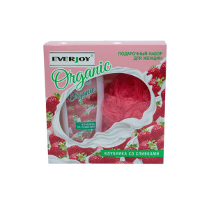 Набор женский Everjoy Organic Клубника со сливками (мочалка для тела и гель для душа 250мл)