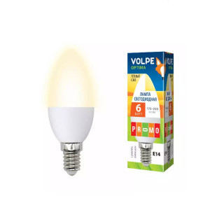 Лампа светодиодная Volpe Optima Led-C37-6W/WW/E14/FR/O Форма Свеча, Цвет свечения теплый белый