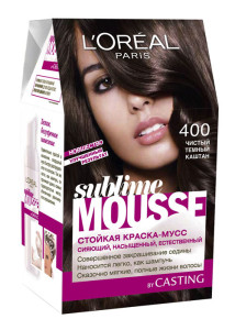 L'Oreal Paris Стойкая краска для волос "Sublime Mousse", оттенок 400, Чистый темный каштан, 209 мл - 1