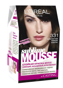 L'Oreal Paris Стойкая краска для волос "Sublime Mousse", оттенок 331, Золотистый темный каштан, 209 мл - 1