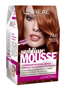 L'Oreal Paris Стойкая краска для волос "Sublime Mousse", оттенок 740, Огненный медный, 209 мл - 1