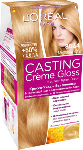 L'Oreal Paris Стойкая краска-уход для волос "Casting Creme Gloss" без аммиака, оттенок 8034, Медовая нуга - 1