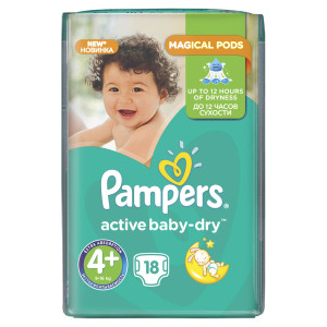 Подгузники Pampers Active Baby Maxi Plus 9-16кг 18шт