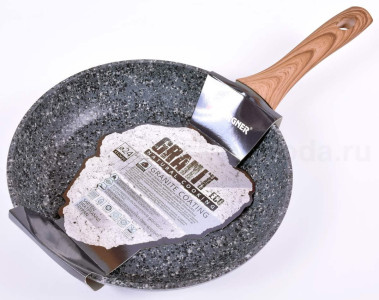 Сковорода Bergner Granit-Eco кованый алюминий, с гранитным антипригарным покрытием, Soft-touch ручка стилизованная под дерево 20 см