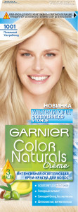 Garnier Стойкая крем-краска для волос "Color Naturals", сияющий блонд без желтизны, оттенок 1001, Пепельный Ультраблонд, 148 г - 1