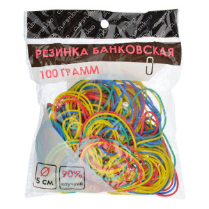 Резинка банковская цветная, набор 100гр, пакет