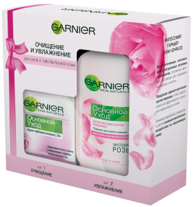 Подарочный набор Garnier "Основной Уход" для сухой и чувствительной кожи, Молочко для снятия макияжа, 200 мл (-50%)  +  Крем глубокое питание, 50 мл - 1