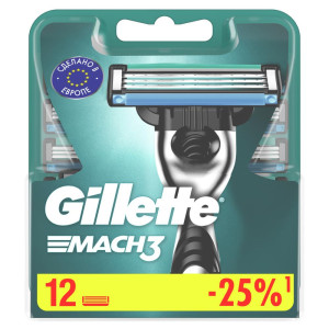 Сменные кассеты Gillette Mach3 с 3 лезвиями прочнее чем сталь, для точного бритья 12 шт - 1
