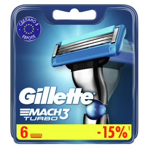 Сменные кассеты Gillette Mach3 Turbo бритья с улучшенной смазывающей полоской для точного бритья 6 шт - 1
