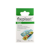 Лейкопластырь Fixplast  медицинский стерильный бактерицидный с антисептиком на полимерной основе с детским рисунком 19*55 мм №20
