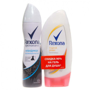 ПРОМО REXONA Антиперспир-аэрозоль Кристалл+Гель д/душа Тропикал 12Х(150+250)мл