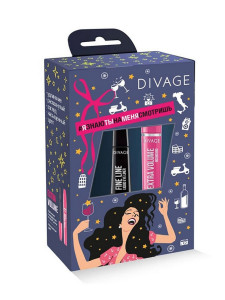 Подарочный набор Divage Тушь для ресниц 90х60х90 extra volume черная 10 мл и жидкая подводка для глаз fine line черная 3 мл - 1