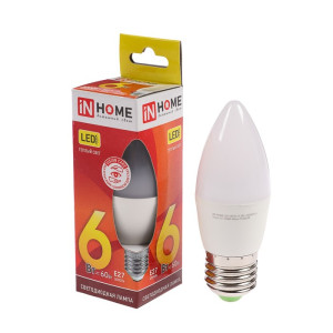 Лампа светодиодная LED-СВЕЧА-VC 6Вт 230В Е27 3000К 540Лм IN HOME